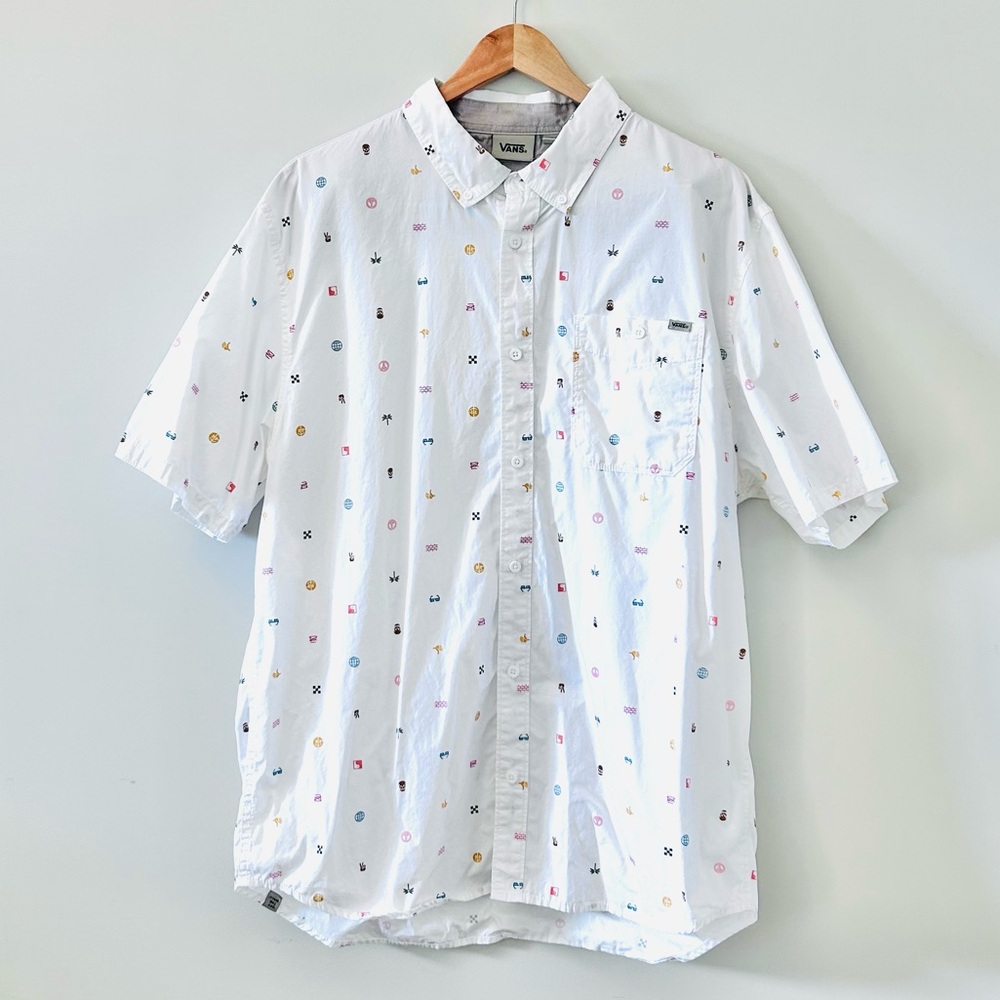 Vans Convo Woven AOP Short Sleeve Button Up Shirt All-Over Icon Print Men’s XL